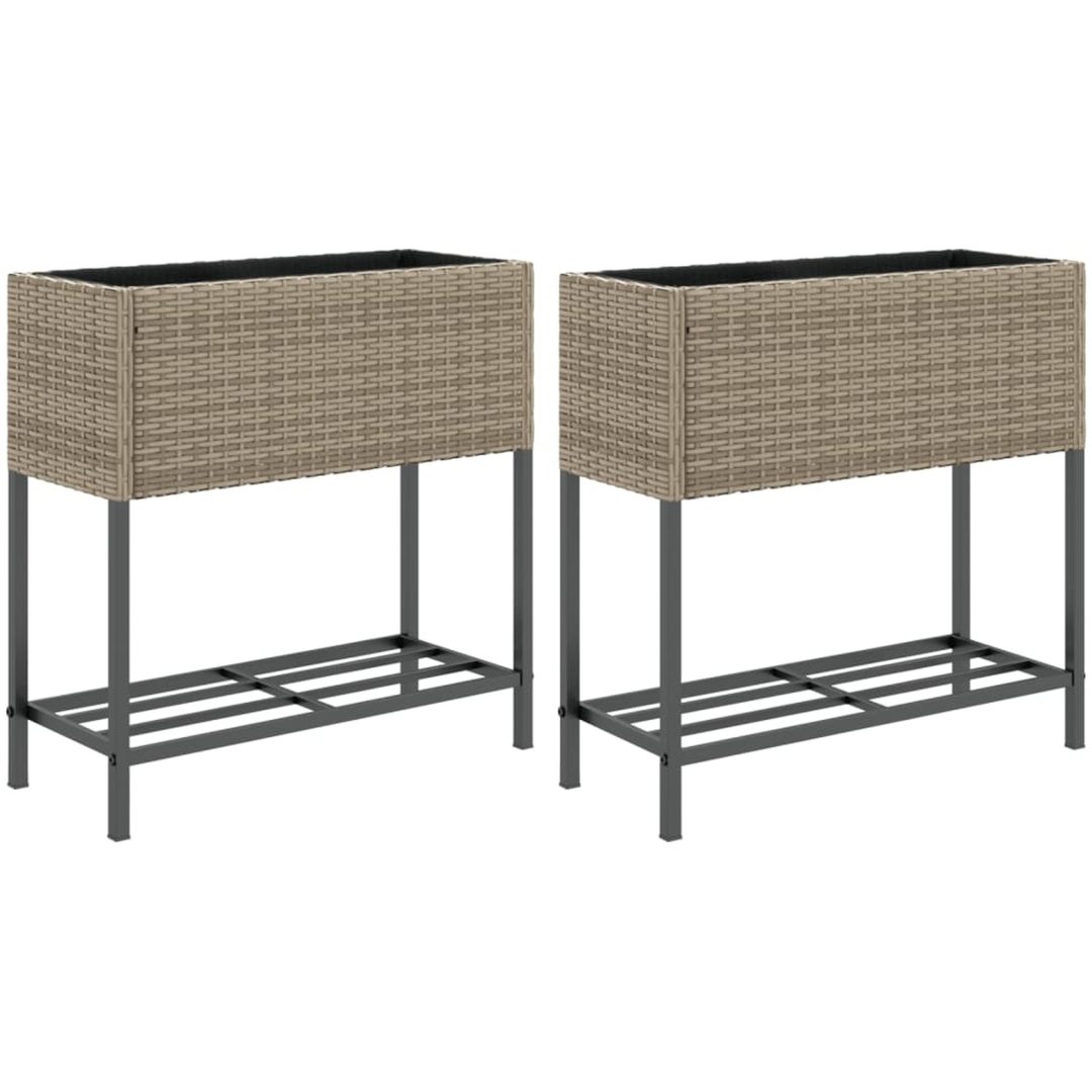 Odlingslådor med hylla 2 st grå konstrotting vidaXL 70 x 28 x 70 cm – bild 2