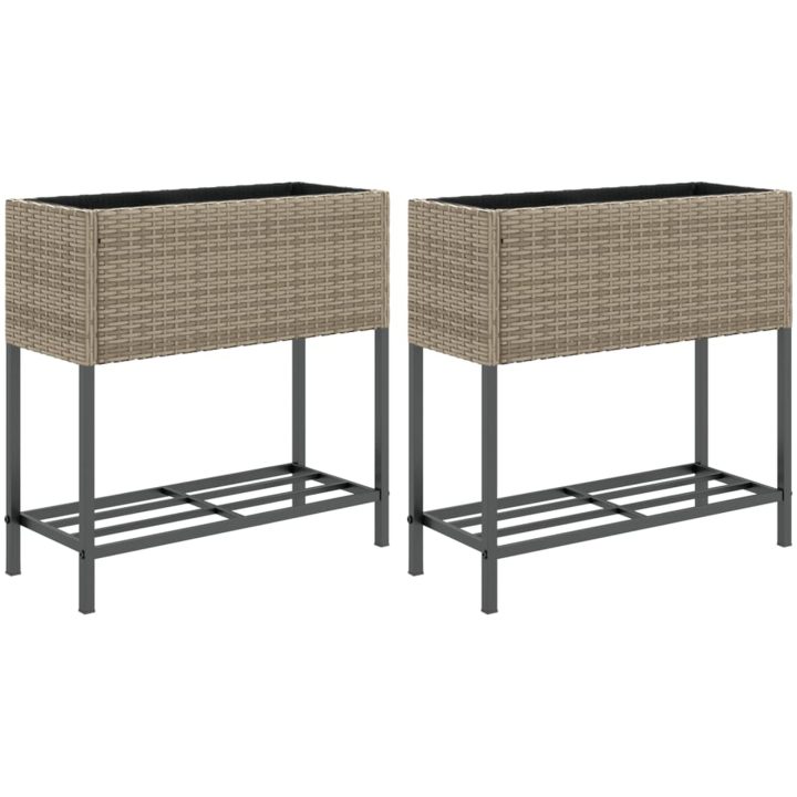 Odlingslådor med hylla 2 st grå konstrotting vidaXL 70 x 28 x 70 cm – bild 2