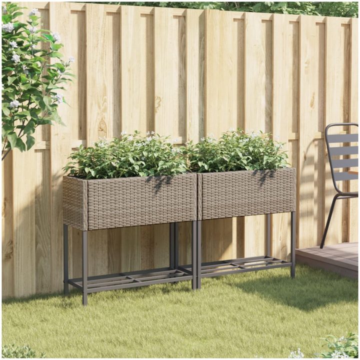 Odlingslådor med hylla 2 st grå konstrotting vidaXL 70 x 28 x 70 cm – bild 3
