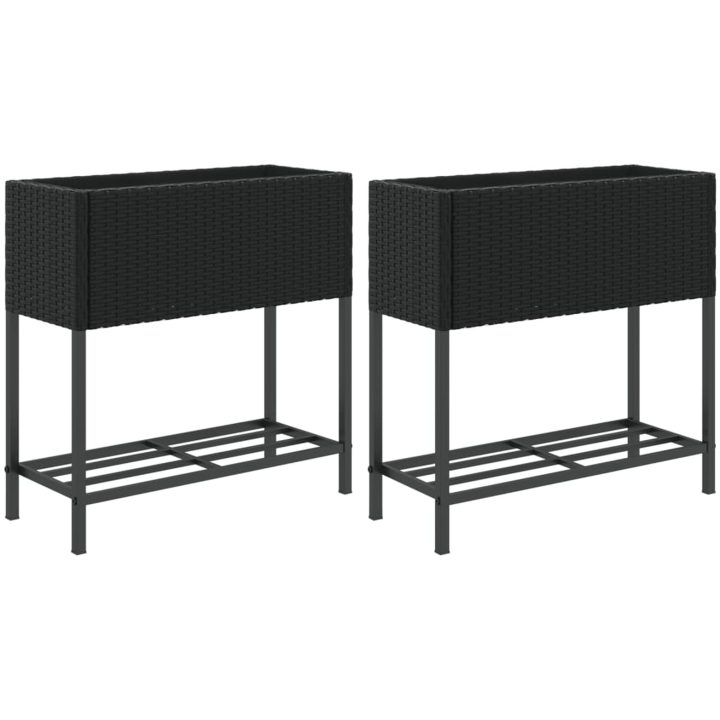 Odlingslådor med hylla 2 st svart konstrotting vidaXL 70 x 28 x 70 cm – bild 2