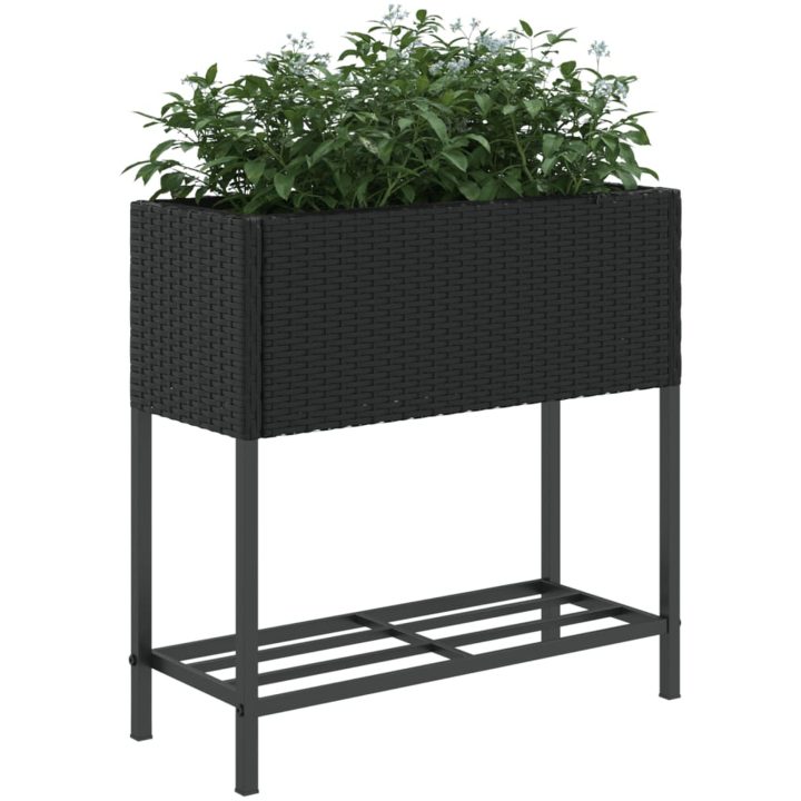 Odlingslådor med hylla 2 st svart konstrotting vidaXL 70 x 28 x 70 cm – bild 4