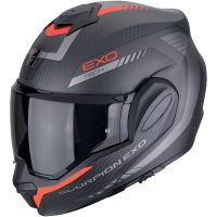 Öppningsbar hjälm EXO-TECH EVO Carbon Cozy Svart/Röd Scorpion