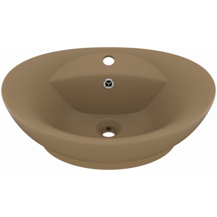 Ovalt handfat med bräddavlopp matt gräddvit 58,5x39 cm keramik vidaXL – bild 2