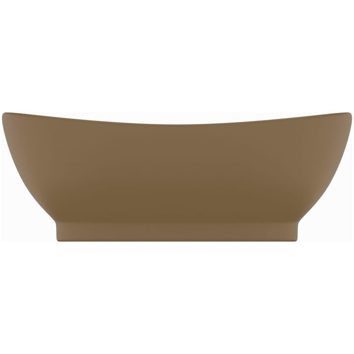 Ovalt handfat med bräddavlopp matt gräddvit 58,5x39 cm keramik vidaXL – bild 3