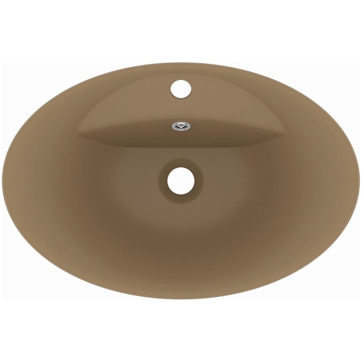 Ovalt handfat med bräddavlopp matt gräddvit 58,5x39 cm keramik vidaXL – bild 4