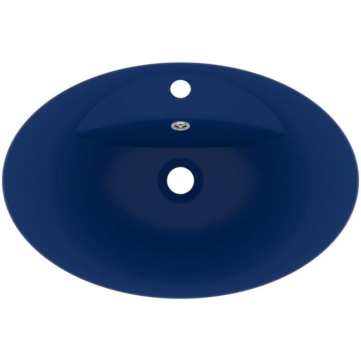 Ovalt handfat med bräddavlopp matt mörkblå 58,5x39 cm keramik vidaXL – bild 4