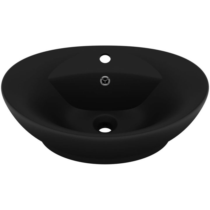 Ovalt handfat med bräddavlopp matt svart 58,5x39 cm keramik vidaXL – bild 2