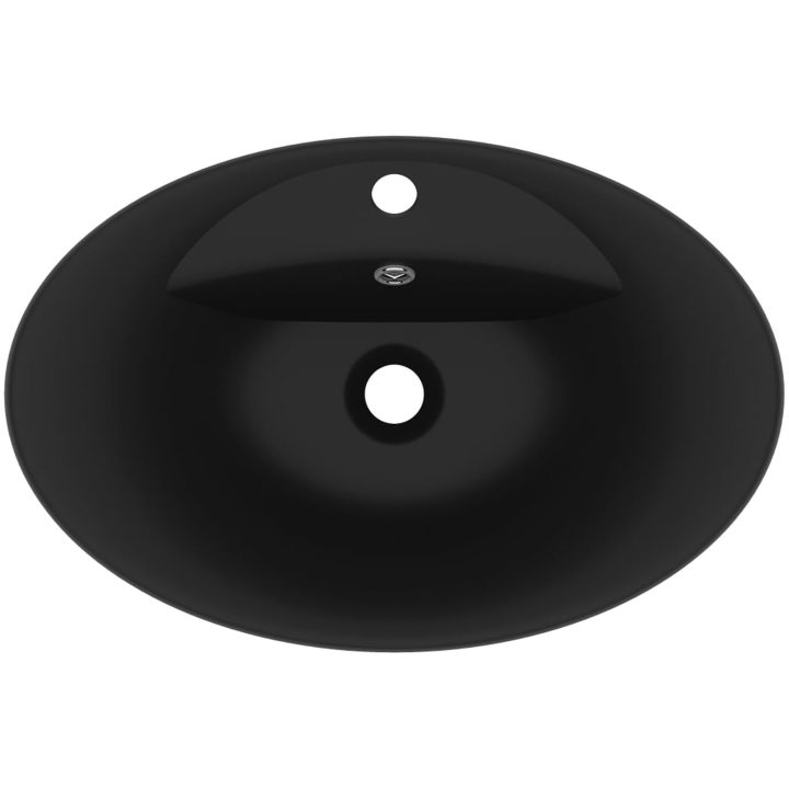 Ovalt handfat med bräddavlopp matt svart 58,5x39 cm keramik vidaXL – bild 4