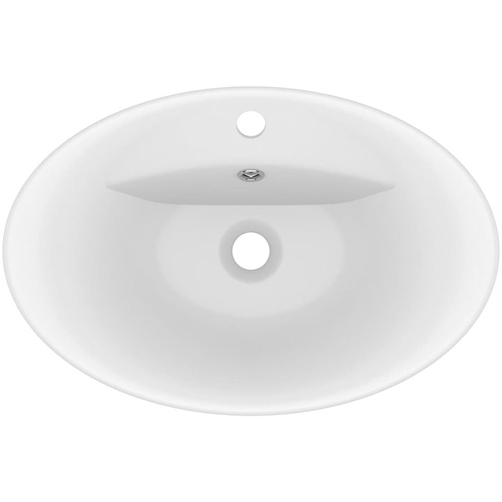 Ovalt handfat med bräddavlopp matt vit 58,5x39 cm keramik vidaXL – bild 4