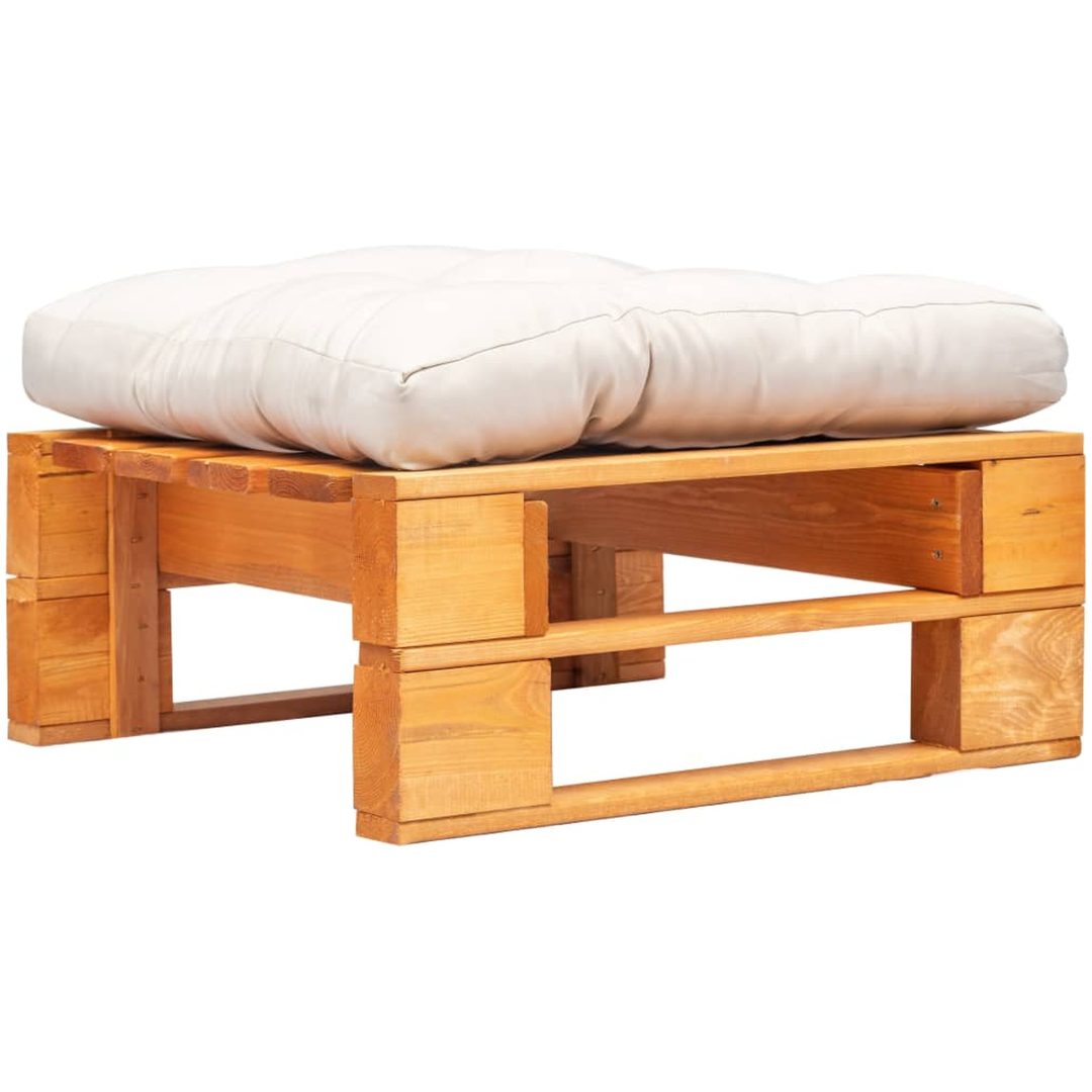 Pallottoman med sandfärgade dynor honungsbrun trä vidaXL
