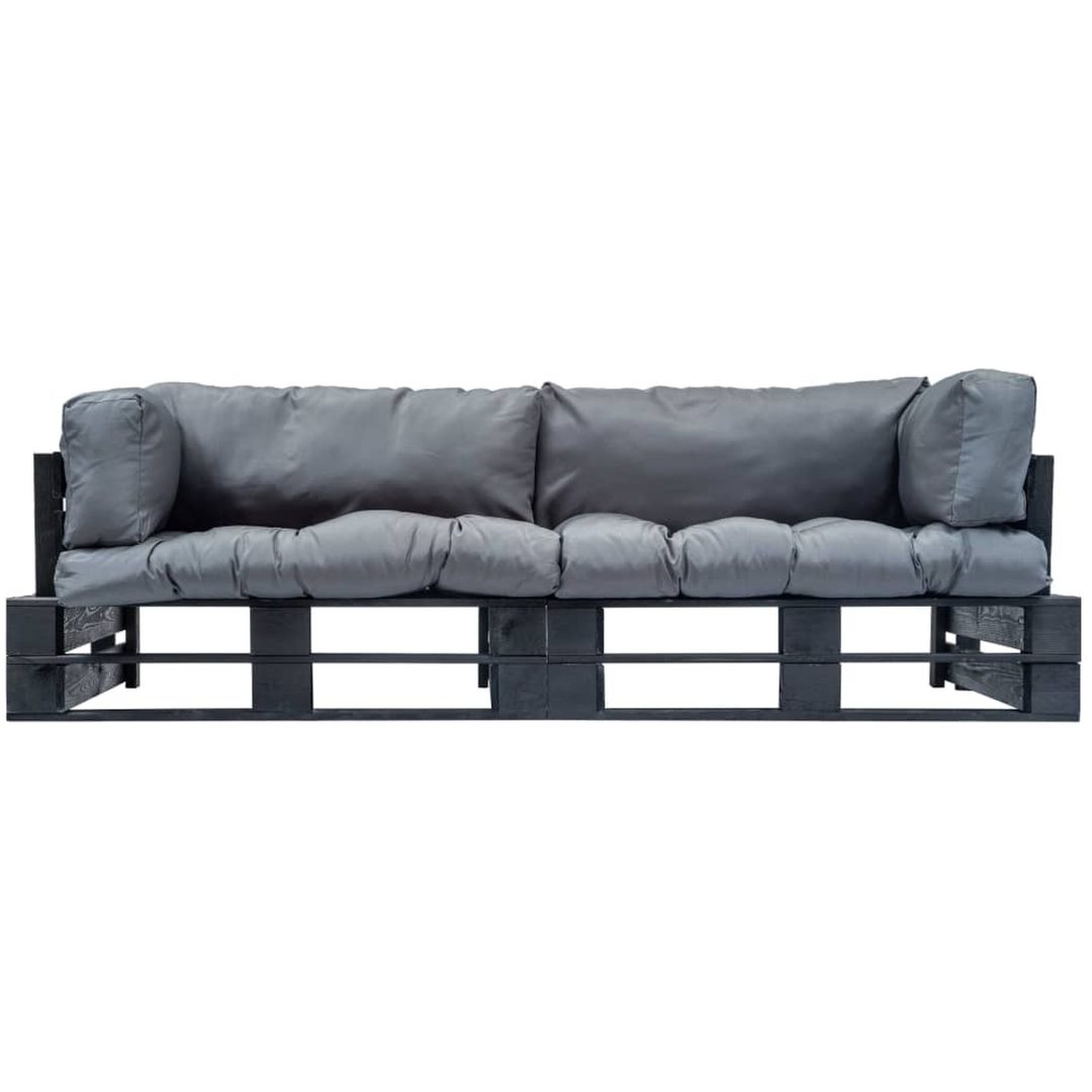 Pallsoffa 2 delar med grå dynor furu vidaXL – bild 2