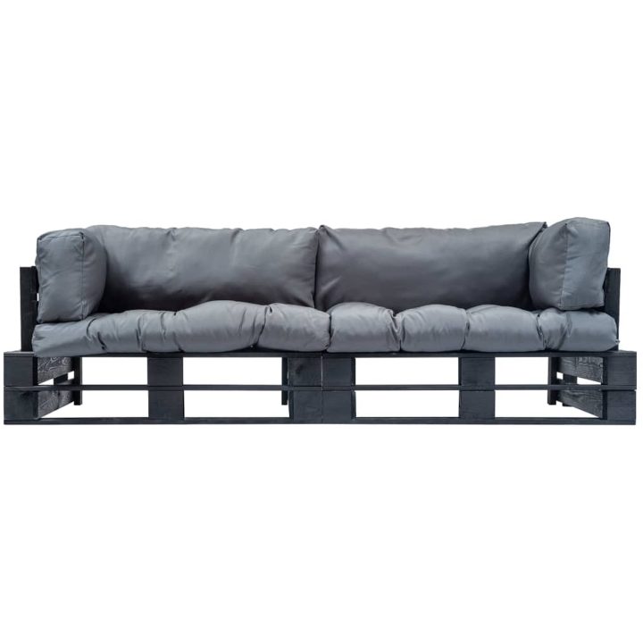 Pallsoffa 2 delar med grå dynor furu vidaXL – bild 2