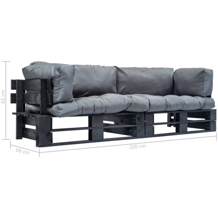 Pallsoffa 2 delar med grå dynor furu vidaXL – bild 5
