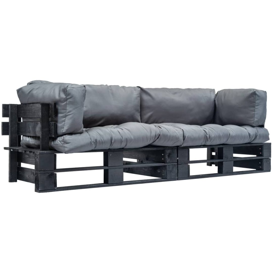 Pallsoffa 2 delar med grå dynor furu vidaXL