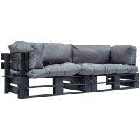 Pallsoffa 2 delar med grå dynor furu vidaXL