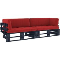 Pallsoffa 2-sits med dynor svart impregnerad furu vidaXL