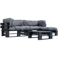 Pallsoffa 4 delar med grå dynor trä vidaXL