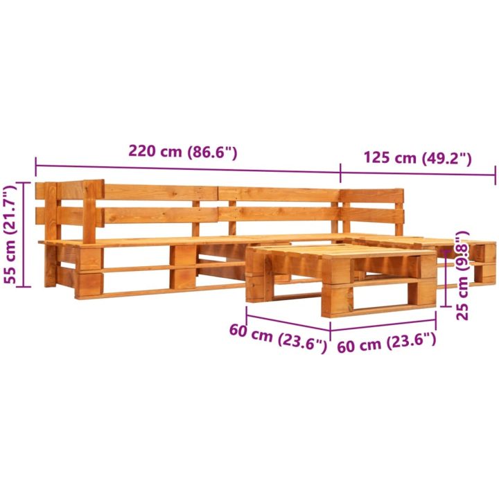 Pallsoffa 4 delar trä honungsbrun vidaXL – bild 3