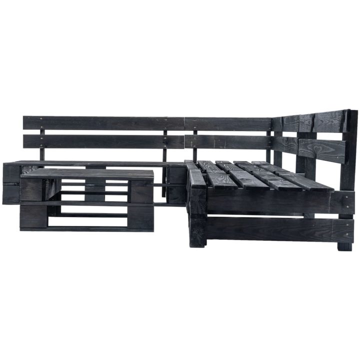 Pallsoffa 4 delar trä svart vidaXL – bild 2
