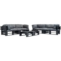 Pallsoffa 6 delar med grå dynor trä vidaXL