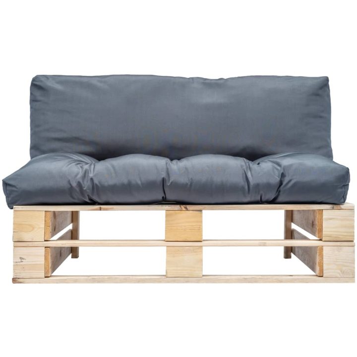 Pallsoffa med dynor grå massiv furu vidaXL – bild 2