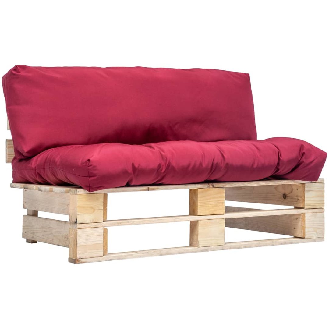 Pallsoffa med dynor röd massiv furu vidaXL