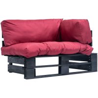 Pallsoffa med dynor röd massiv furu vidaXL