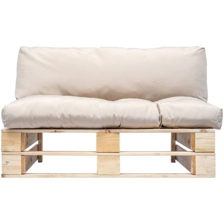 Pallsoffa med dynor sandfärgad massiv furu vidaXL – bild 2