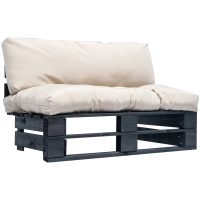 Pallsoffa med sandfärgade dynor furu vidaXL