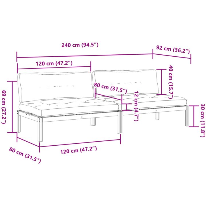 Pallsoffor mittensektion 2 st med dynor massivt akaciaträ vidaXL – bild 8