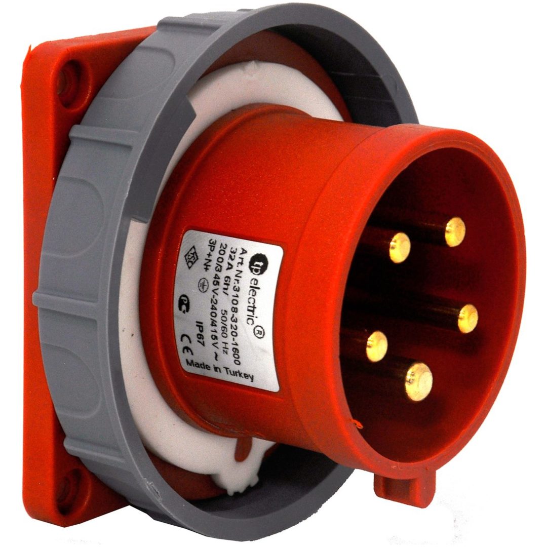 Panelintag, Infällt, Rakt, 32A, 3P+N+J, 400V, 6h, IP67 (83x90) MALMBERGS