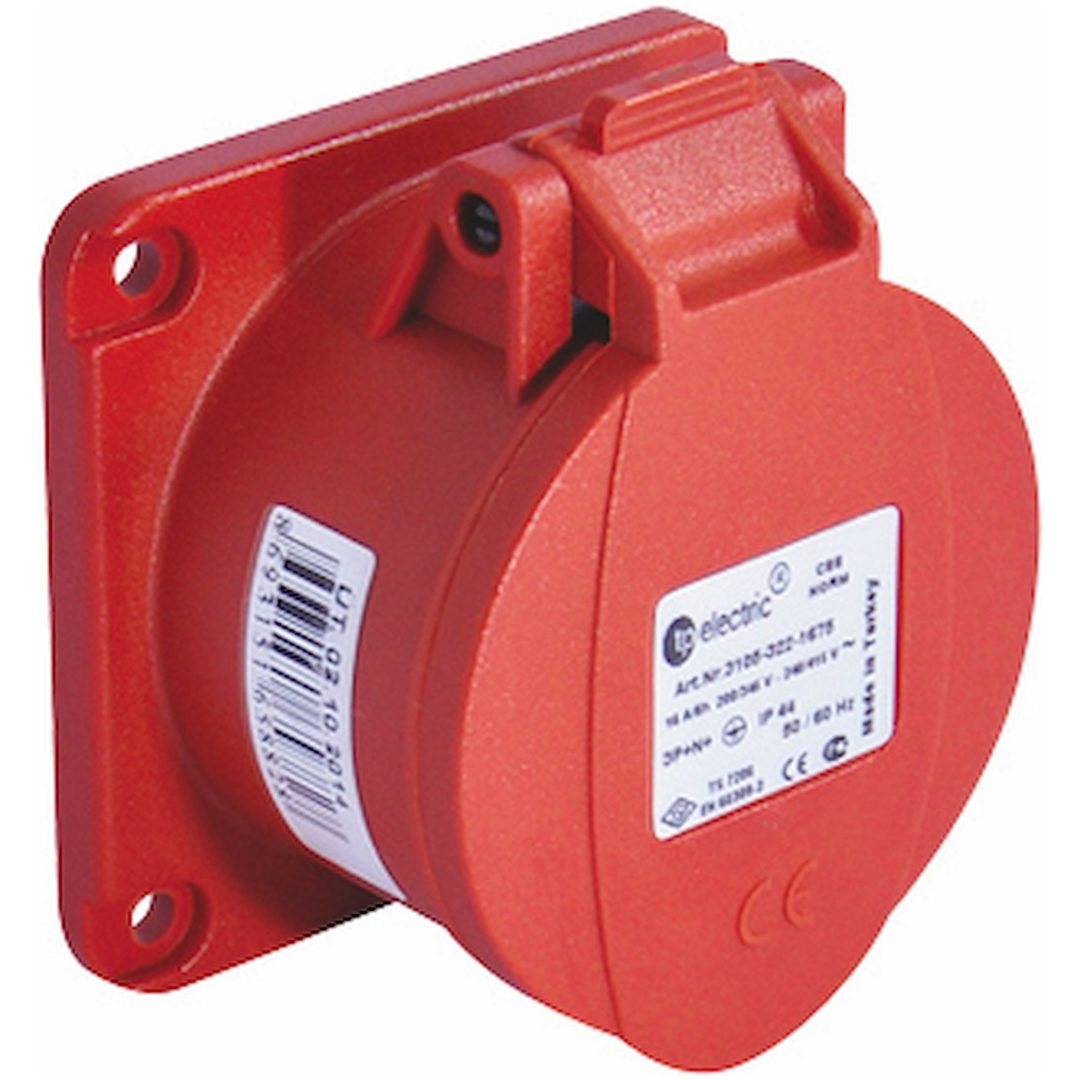 Paneluttag, Infällt, Rakt, 16A, 3P+N+J, 400V, 6h, IP44 (75x75) MALMBERGS