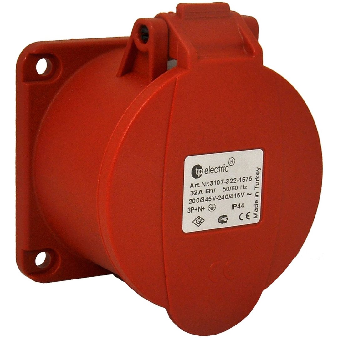 Paneluttag, Infällt, Rakt, 32A, 3P+N+J, 400V, 6h, IP44 (75x75) MALMBERGS