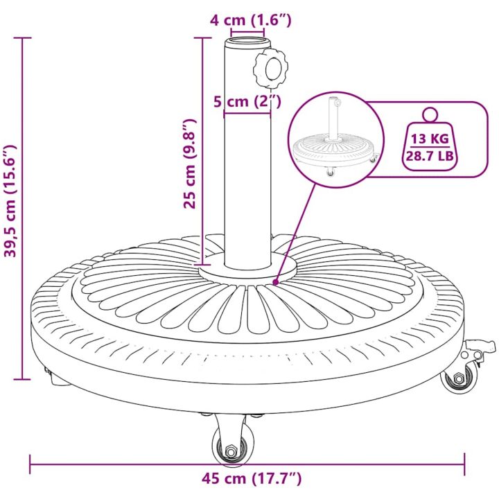Parasolgrund med hjul för ⌀38-48 mm stolpar 13 kg Rund vidaXL ⌀38 - 48 mm – bild 12