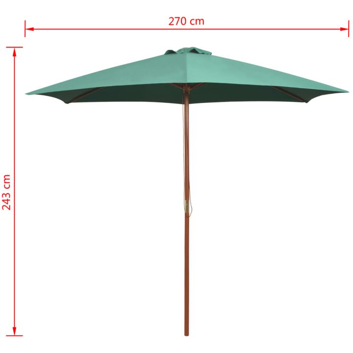 Parasoll 270x270 cm trästång grön vidaXL – bild 6