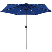 Parasoll med LEDs och aluminiumstång 270 cm azurblå vidaXL
