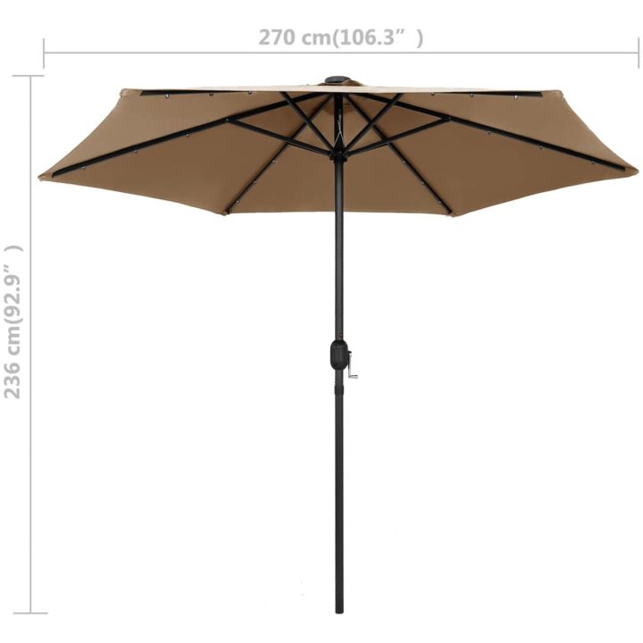 Parasoll med LEDs och aluminiumstång 270 cm taupe vidaXL – bild 7