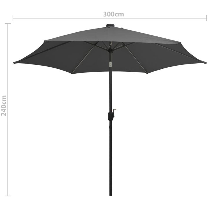 Parasoll med LEDs och aluminiumstång 300 cm antracit vidaXL – bild 8