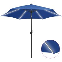 Parasoll med LEDs och aluminiumstång 300 cm azurblå vidaXL