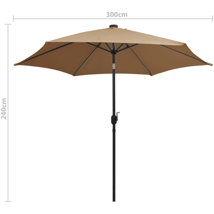 Parasoll med LEDs och aluminiumstång 300 cm taupe vidaXL – bild 8