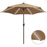 Parasoll med LEDs och aluminiumstång 300 cm taupe vidaXL