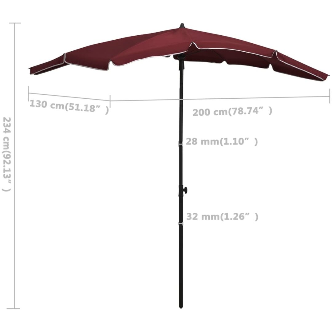 Parasoll med stång 200x130 cm vinröd vidaXL – bild 6