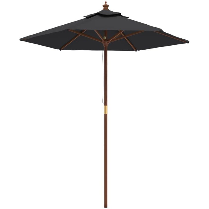 Parasoll med trästång 196x231 svart vidaXL – bild 2