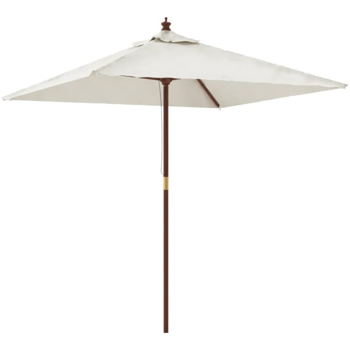 Parasoll med trästång 198x198x231 cm sandvit vidaXL – bild 2