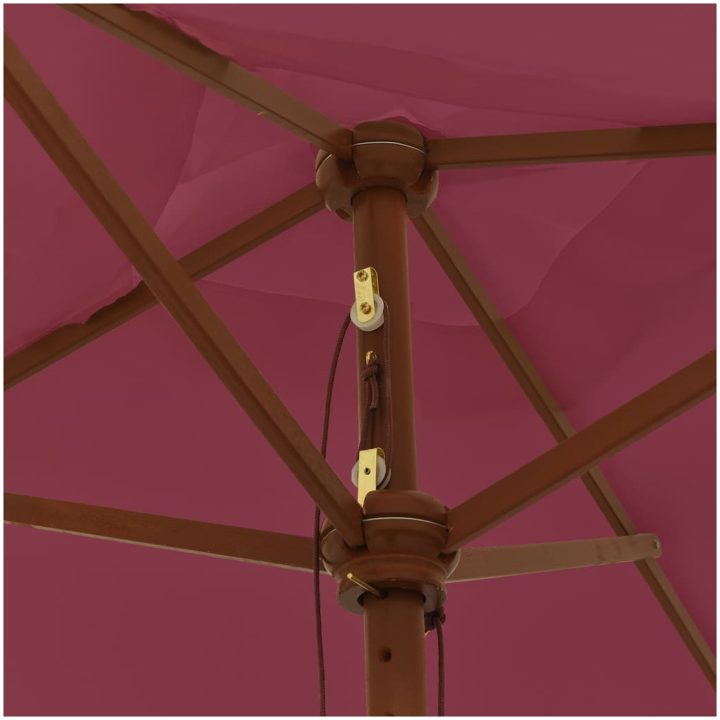 Parasoll med trästång 198x198x231 cm vinröd vidaXL – bild 5