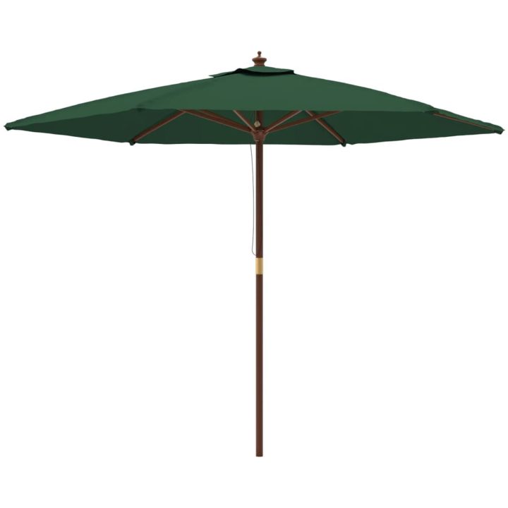Parasoll med trästång 299x240 cm grön vidaXL – bild 2
