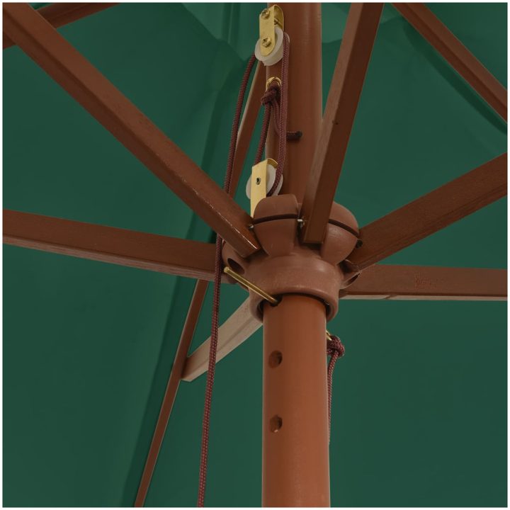 Parasoll med trästång 299x240 cm grön vidaXL – bild 6