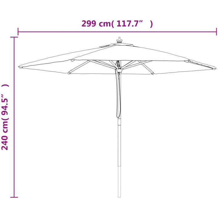 Parasoll med trästång 299x240 cm sandfärgad vidaXL – bild 8