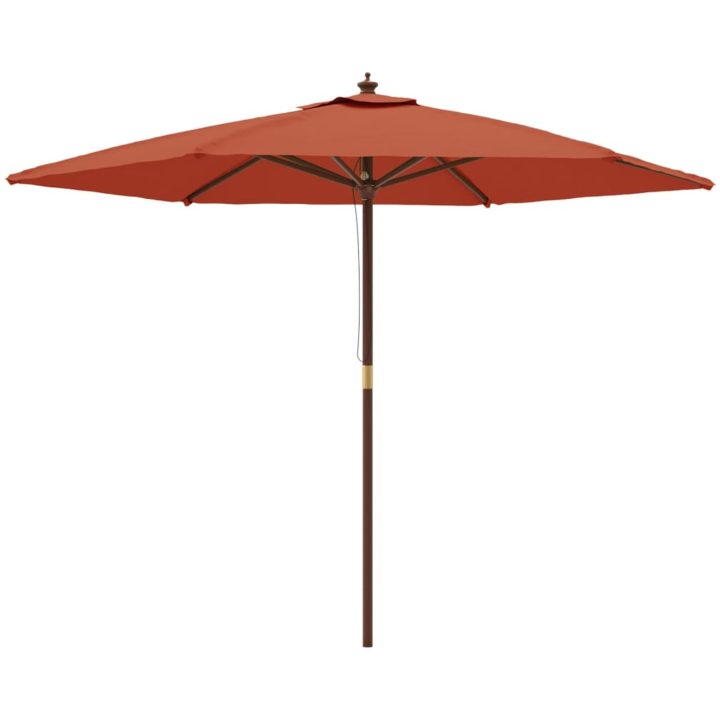 Parasoll med trästång 299x240 cm terrakotta vidaXL – bild 2