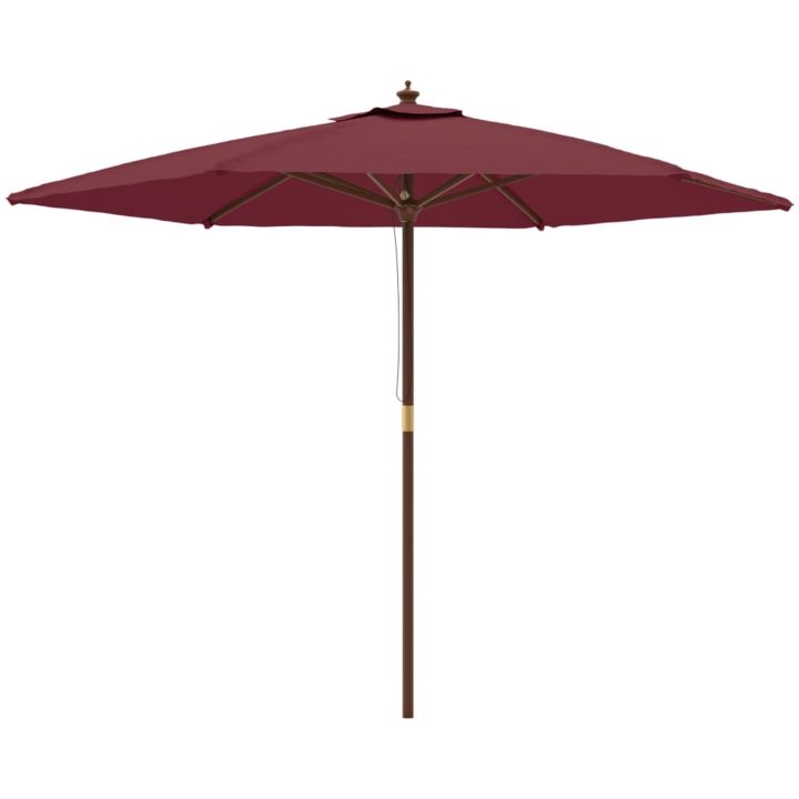 Parasoll med trästång 299x240 cm vinröd vidaXL – bild 2